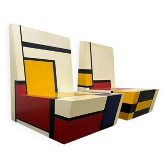 Set of 2 vintage wooden armchairs / individual benches