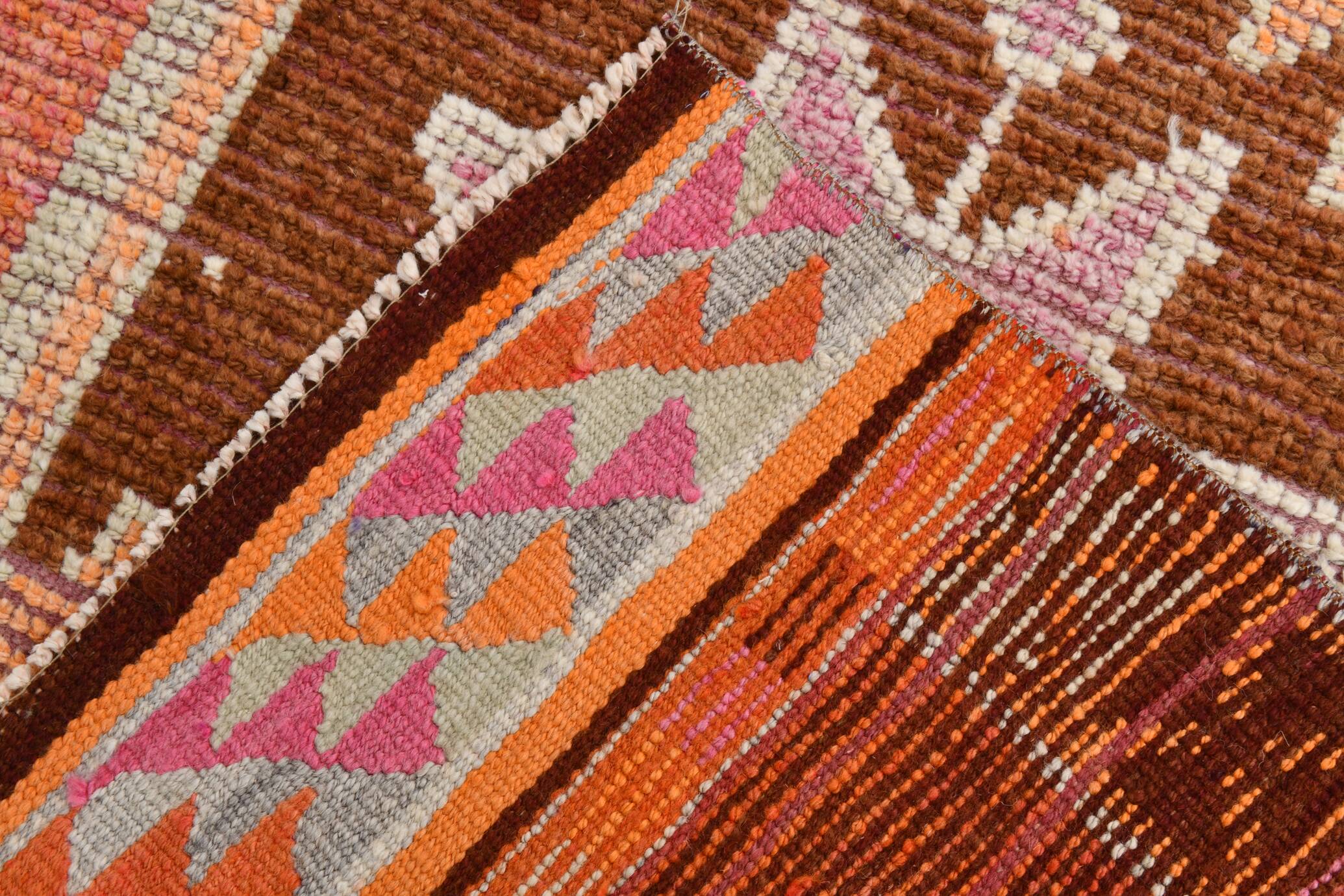 Soft Orange & Pink Star Pattern Handmade Wool Runner Rug, 99x338 Cm