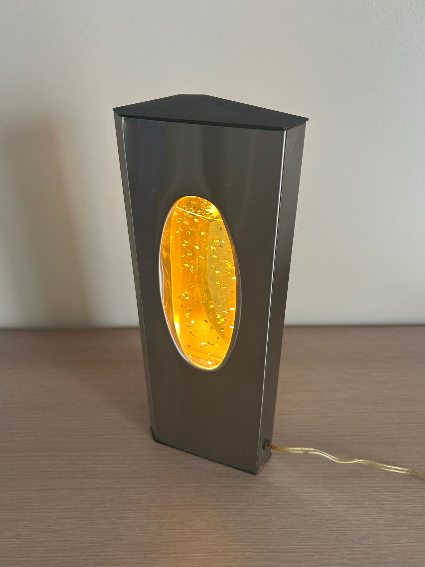 Vintage Space Age glitter lamp brushed aluminium year