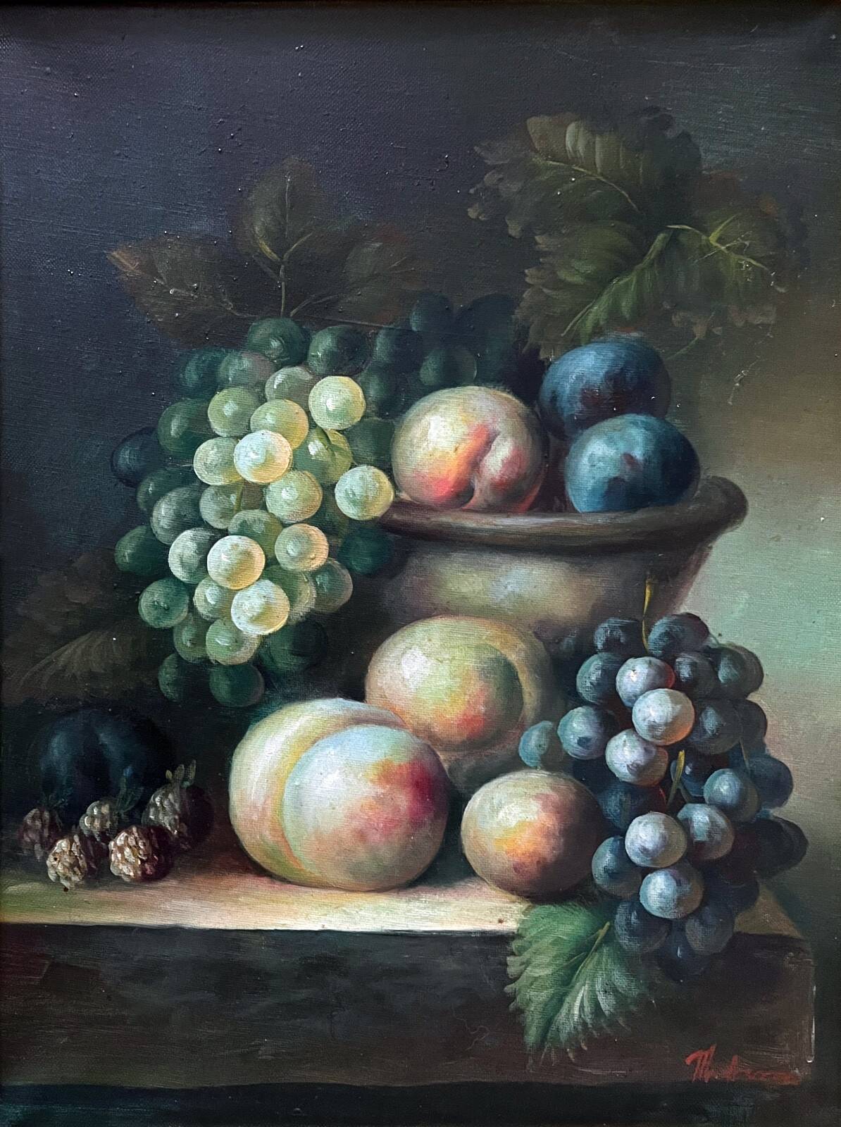 Tableau HST "Still Life with Fruits" Signed (?) 20th century + frame