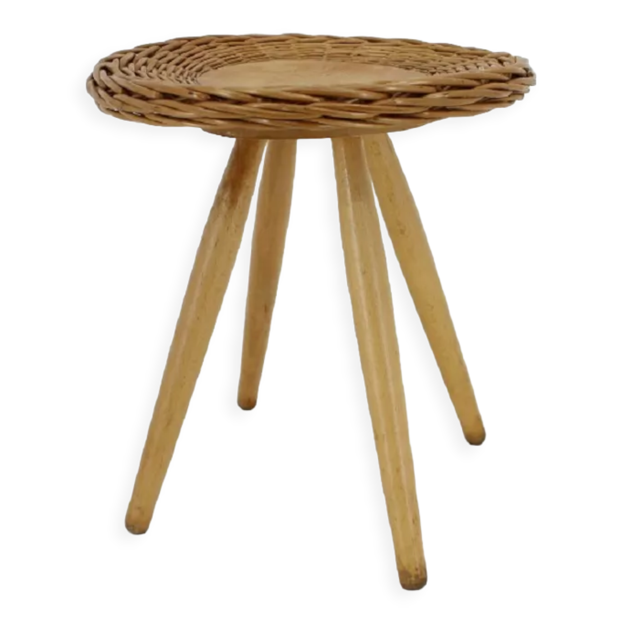 1970 Jan Kalous Beech an Rattan Side Table by ULUV,Czechoslovakia