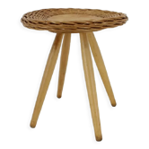 1970 Jan Kalous Beech an Rattan Side Table by ULUV,Czechoslovakia