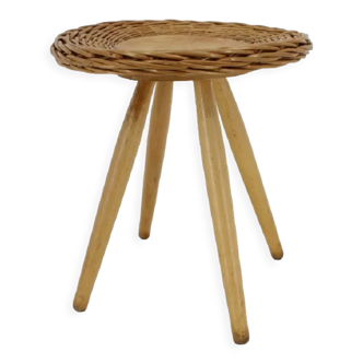 1970 Jan Kalous Beech an Rattan Side Table by ULUV,Czechoslovakia