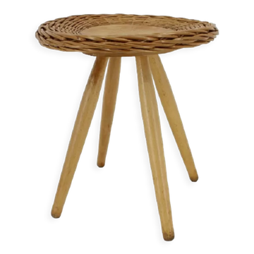 1970 Jan Kalous Beech an Rattan Side Table by ULUV,Czechoslovakia