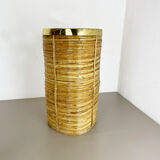 Mid-century rattan and brass bauhaus waste paper bin, france, 1960s