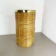 Mid-century rattan and brass bauhaus waste paper bin, france, 1960s