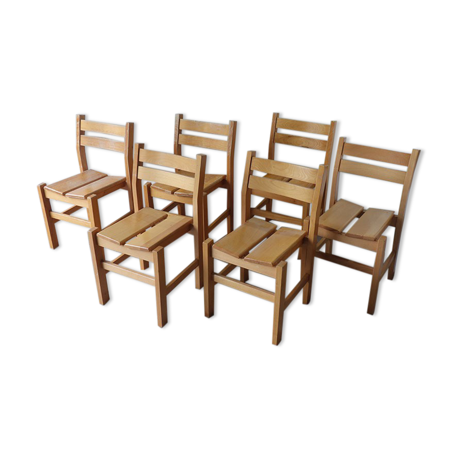 Series of 6 vintage chairs in solid pine 1960
