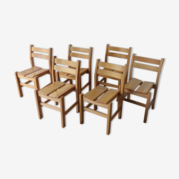 Série de 6 chaises vintage en pin massif 1960