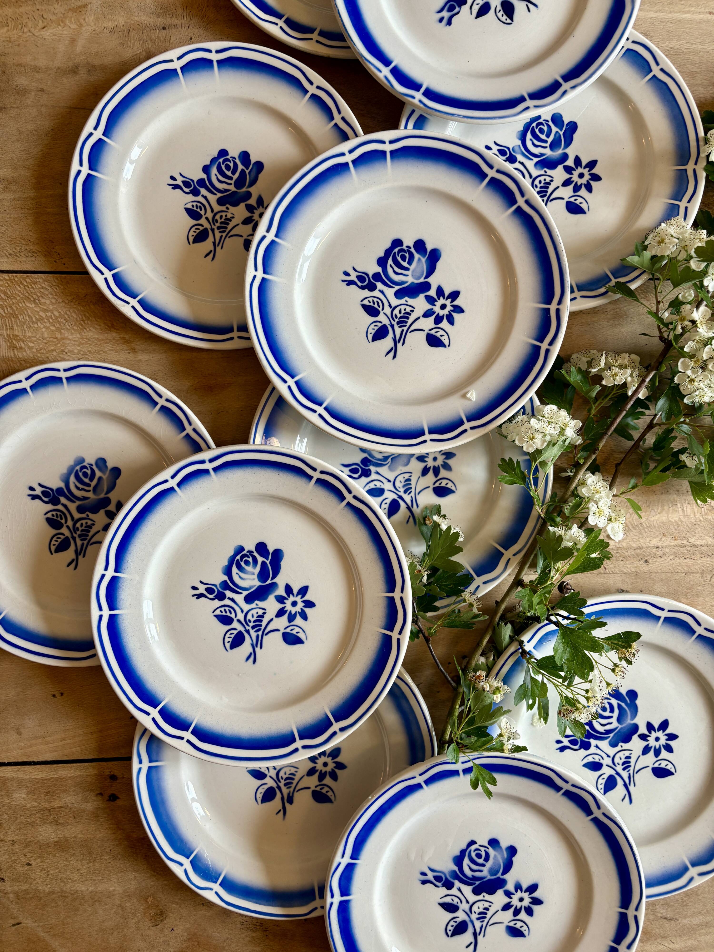 Set of 12 vintage blue flower dessert plates