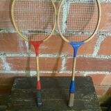 Paire de raquettes de badminton en bois, années 50