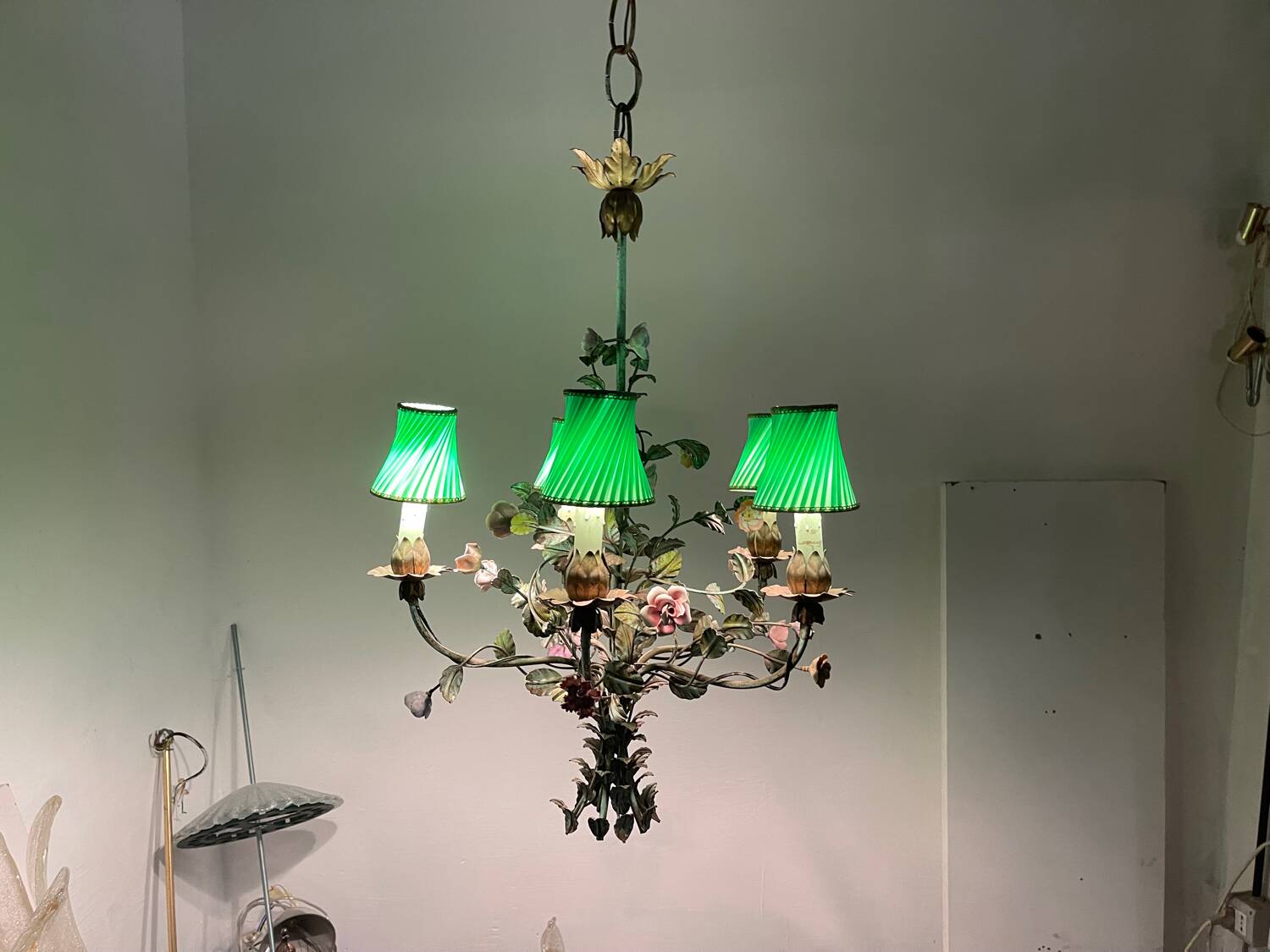 Vintage Tole Ceramic Flower Chandelier 1950’s