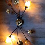 Wrought iron ceiling light with 4 arms & amber tulips | Luce Più Italy