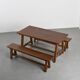 Mahogany dining table and benches, mountain work, France circa 1960