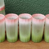 Set of 11 Italian frosted glasses, green and pink, Bormioli