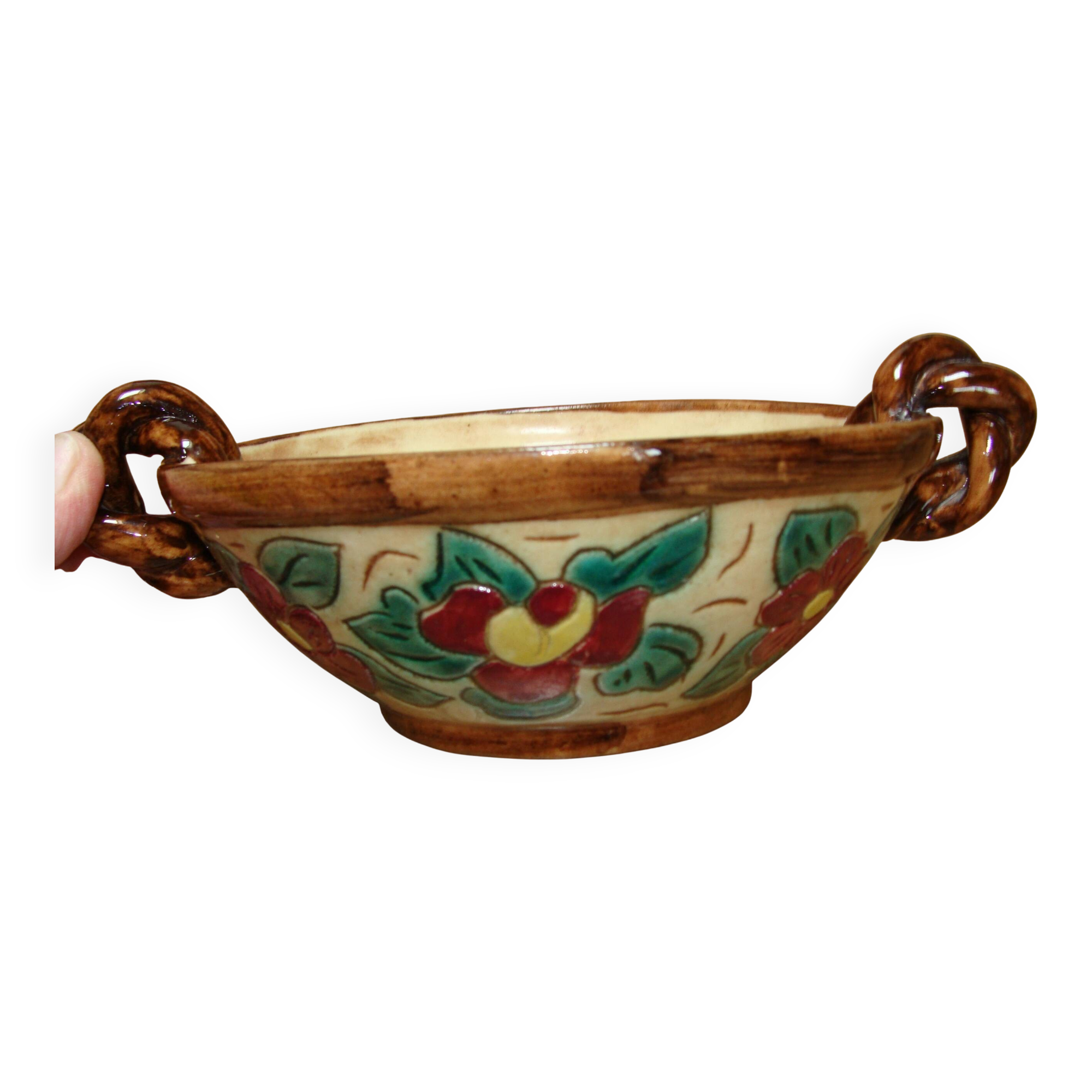 Antique engraved and enamelled ceramic cup