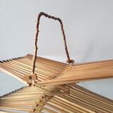 Foldable wooden basket with bamboo handle Danish Midcentury