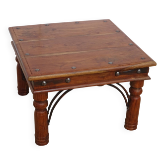 Coffee table in exotic wood and wrought iron