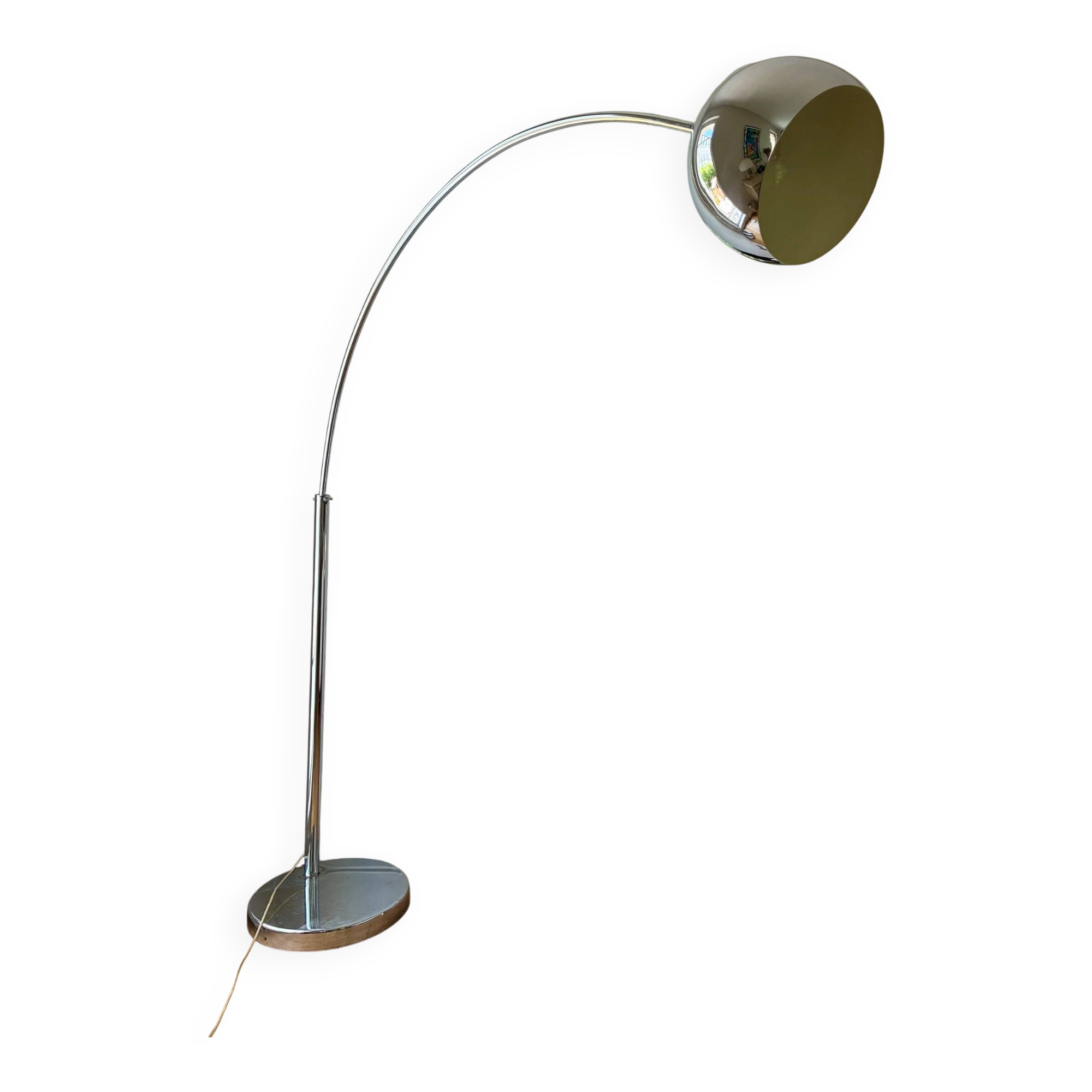 Very large curved floor lamp in chrome metal - 1970.