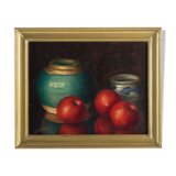 Still life with apples and ceramics by Dalens, 1921
