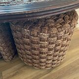 Vintage woven rope and rattan coffee table with 4 stools