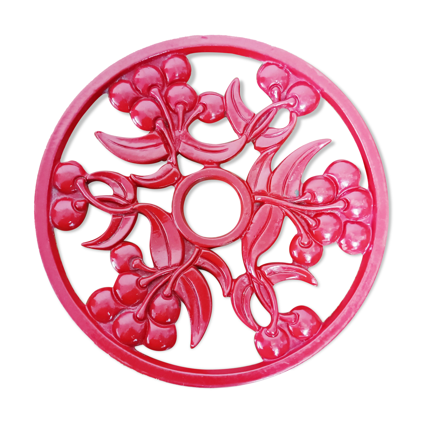 Red cast iron table mat, cherry décor