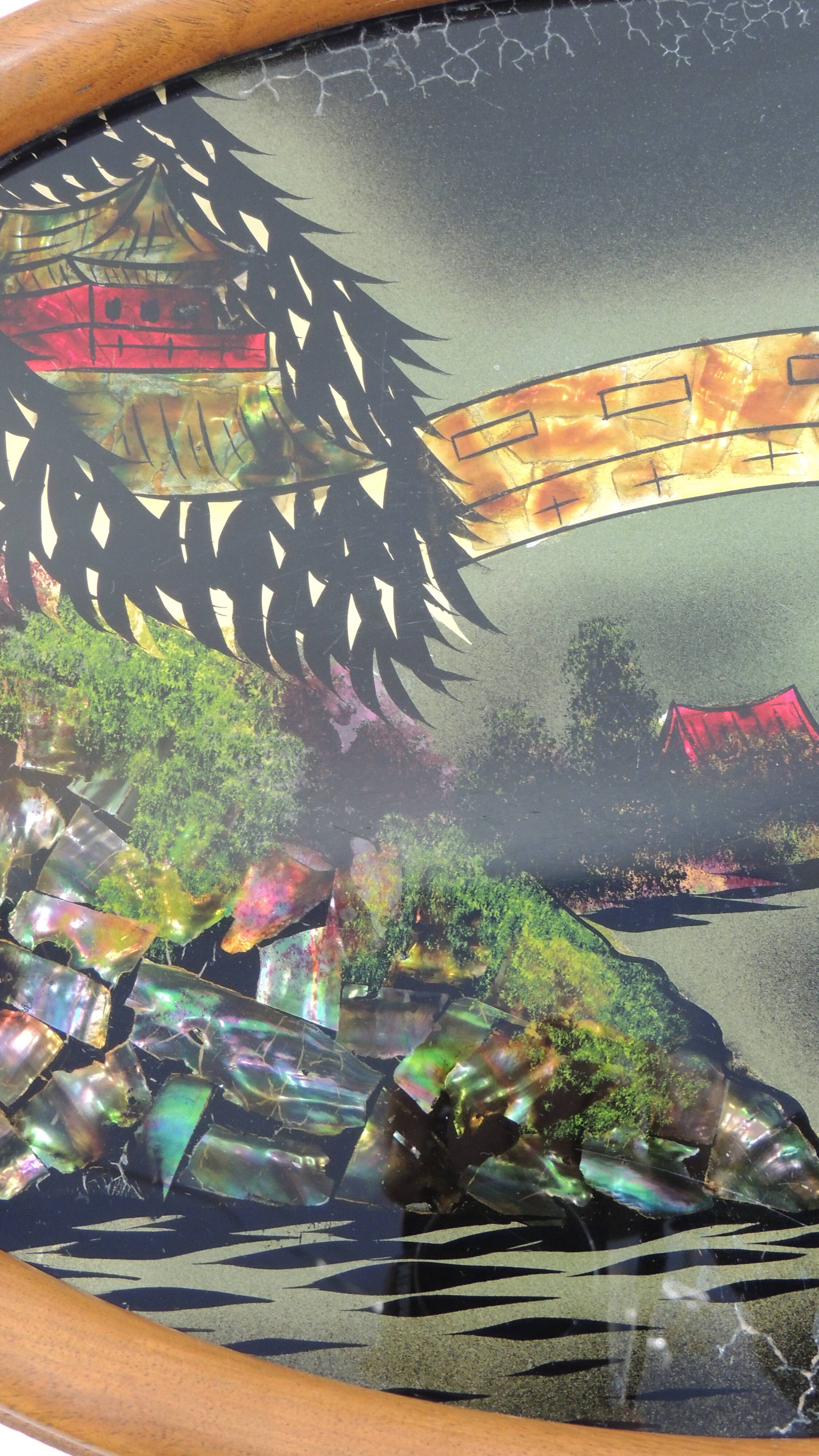 Ancien plateau de service décor feuilles de nacre /vintage