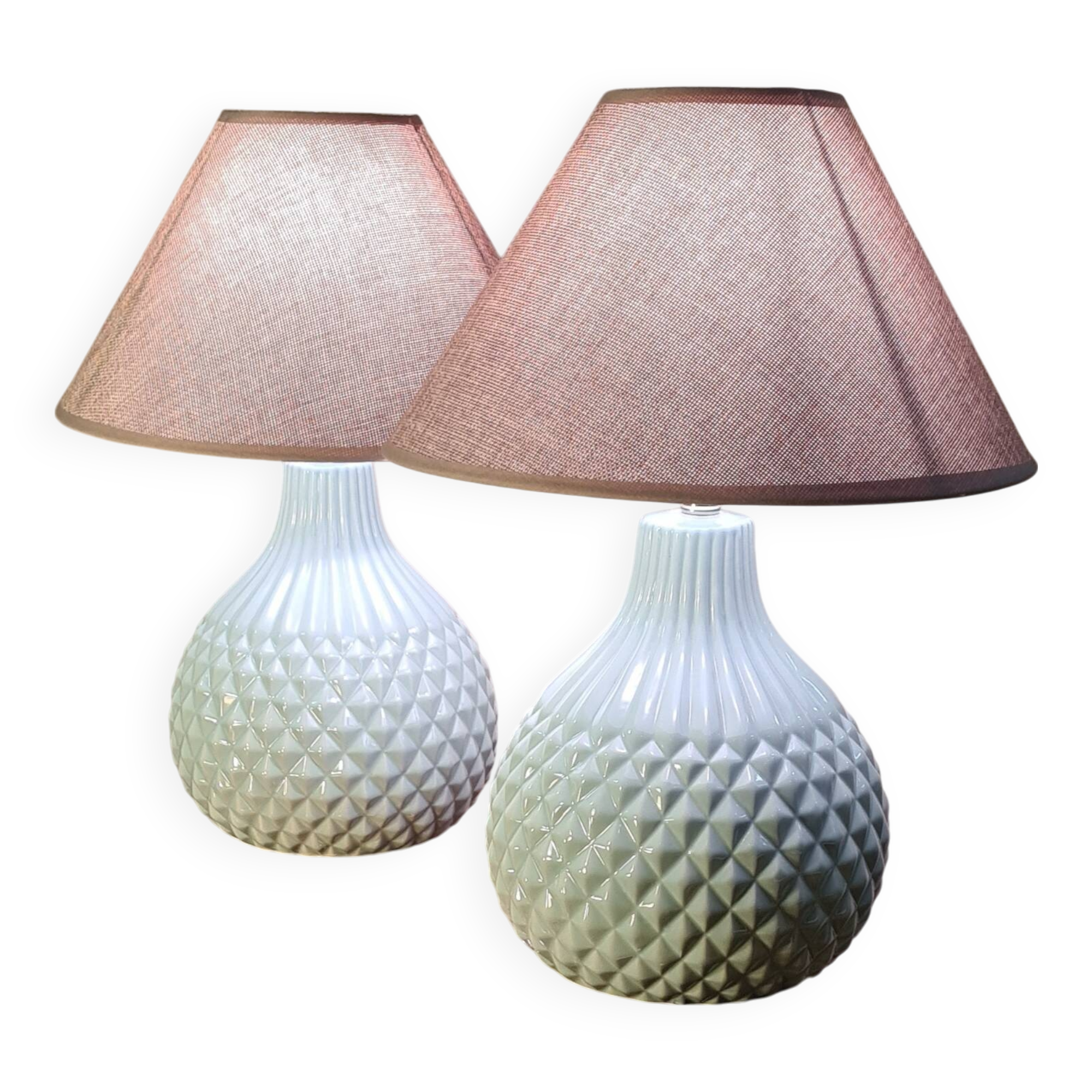 Pair of italian style electric ceramic lamps and new lampshades 43x38