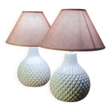 Pair of italian style electric ceramic lamps and new lampshades 43x38