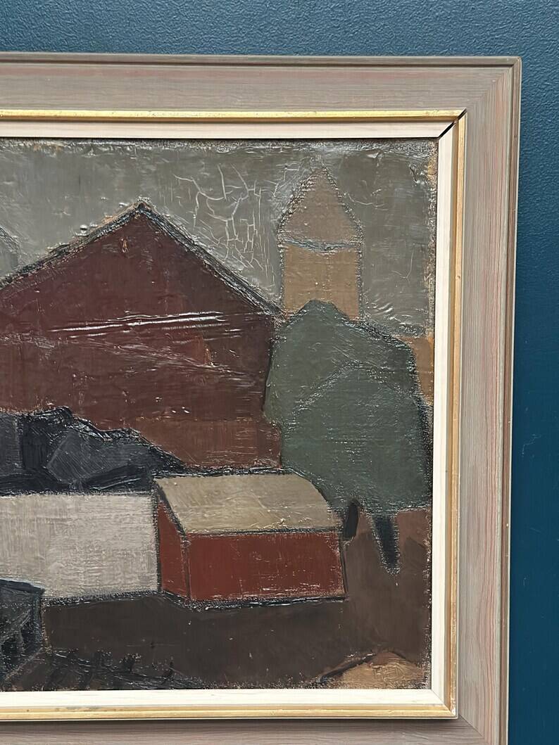 Large Original Swedish Oil on Canvas – “Bangård” by Fred Andersson – Signed – Vintage & Framed – 80 × 69 cm (31.5" × 27.2")