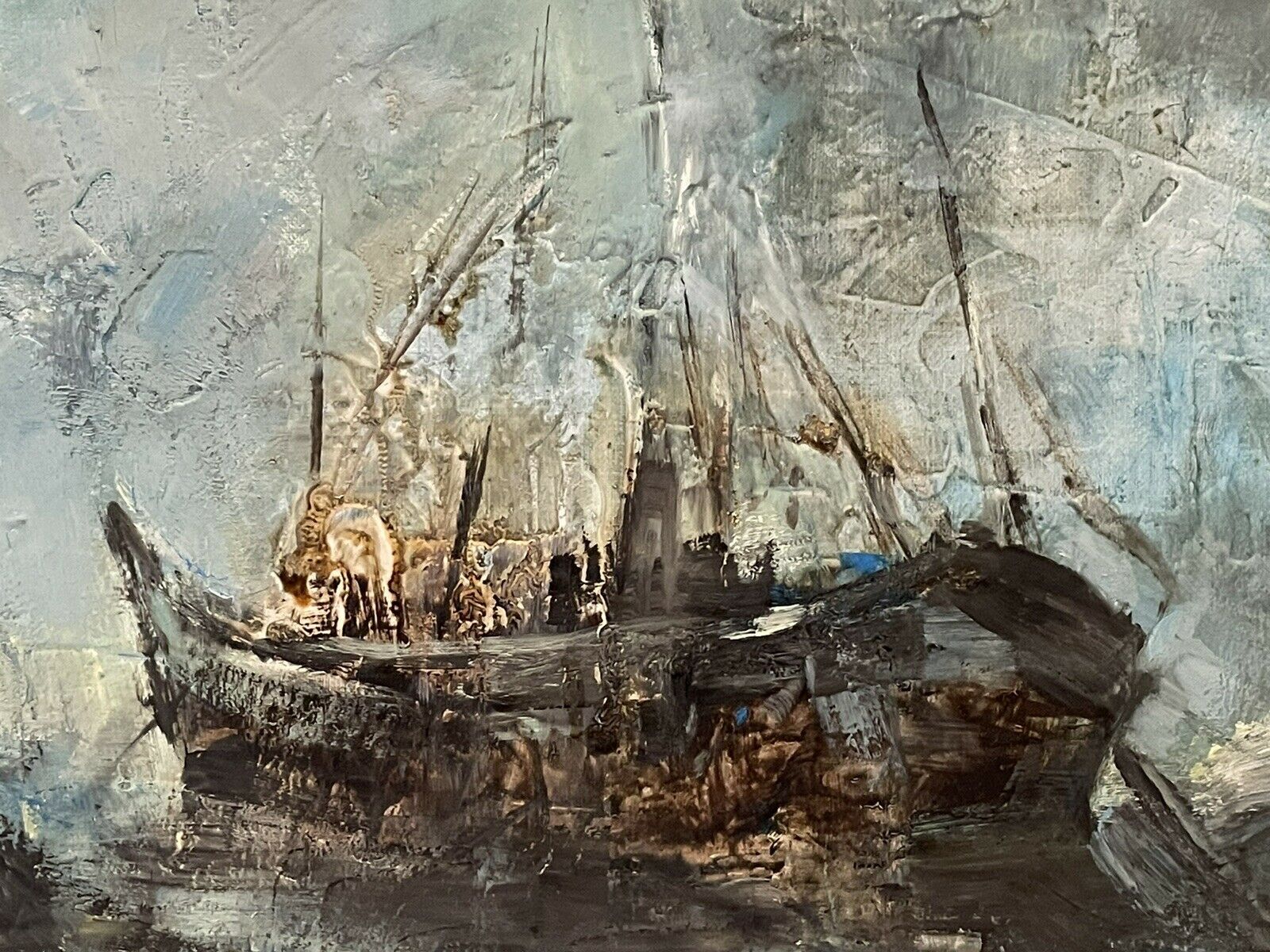 Marcel thomas jura painter, large oil on canvas, marine, trawler