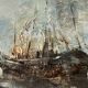 Marcel thomas jura painter, large oil on canvas, marine, trawler