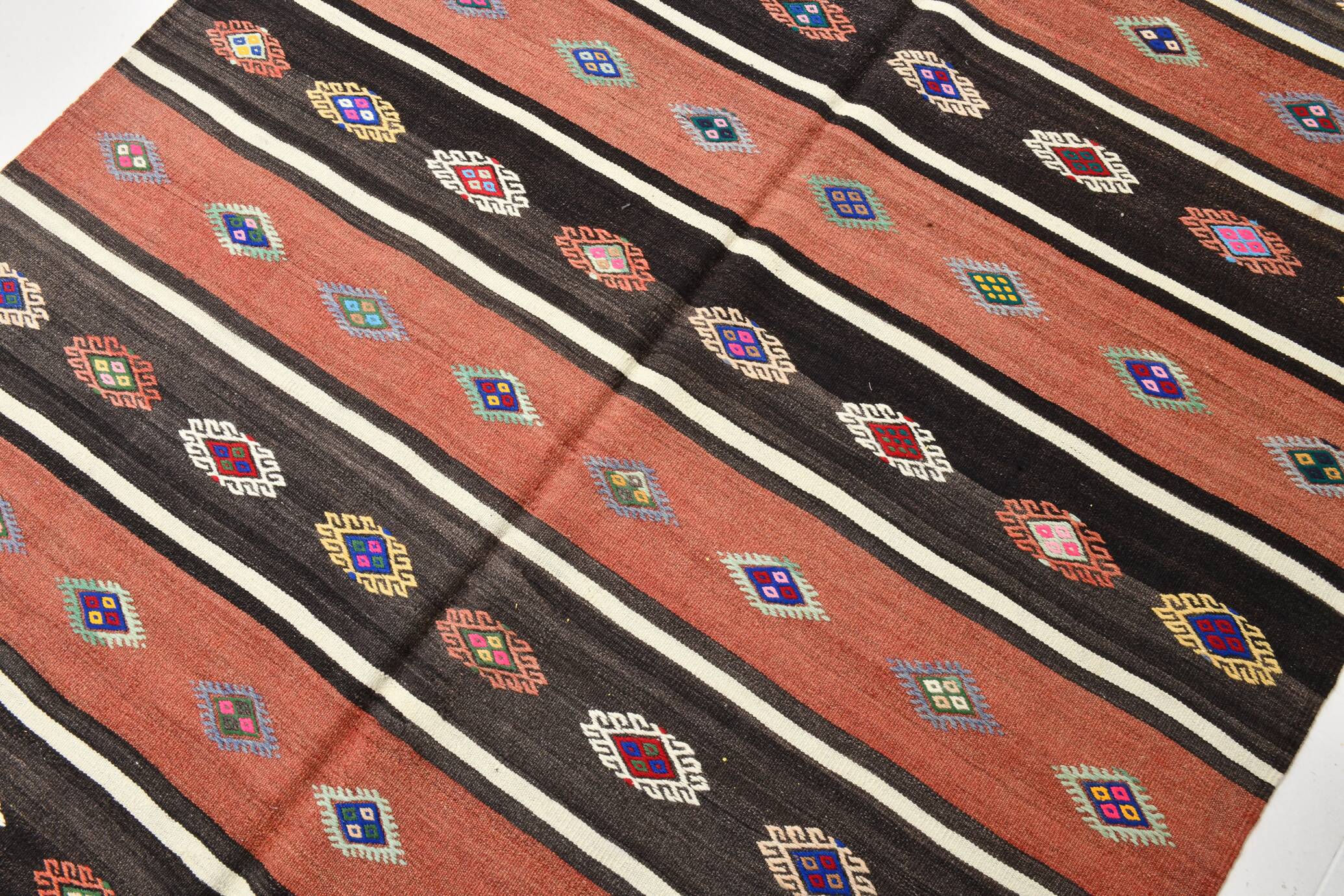 Light Red & Dark Brown Striped Kilim Rug, 168x264Cm