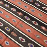 Light Red & Dark Brown Striped Kilim Rug, 168x264Cm