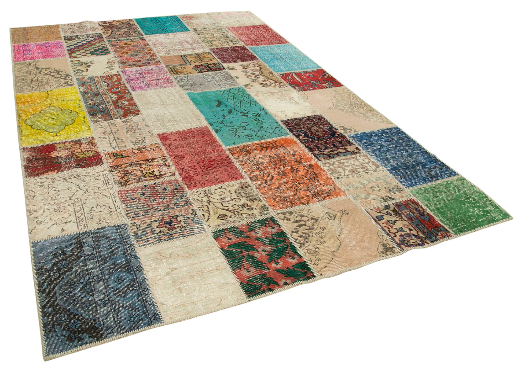 Hand-Knotted Oriental Overdyed 205 cm x 300 cm Multicolor Patchwork Carpet