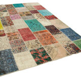 Hand-Knotted Oriental Overdyed 205 cm x 300 cm Multicolor Patchwork Carpet