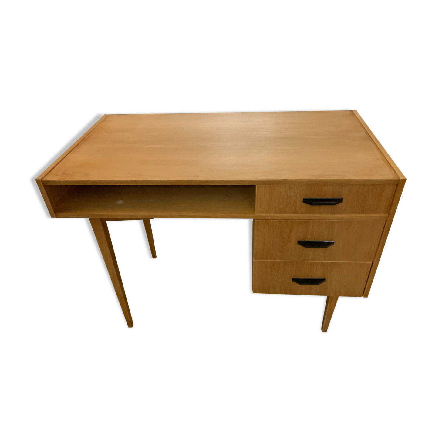 60s desk in light wood compass feet