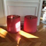 Suspension in fabric stretched over celluloid, strawberry red crushed