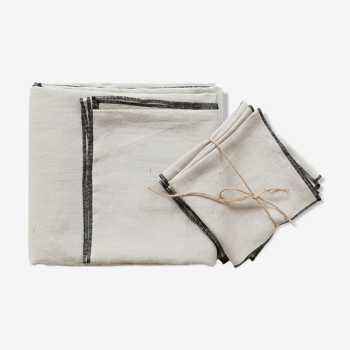 Nappe et serviettes craie en lin upcyclé