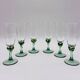6 vintage champagne flutes, green stem, France