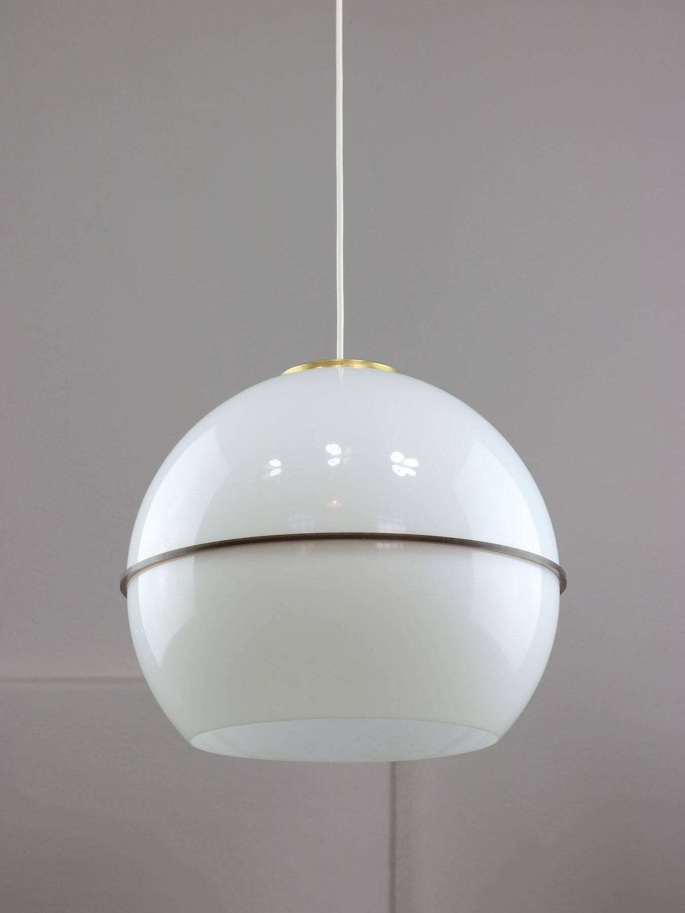 Italian Space Age Pendant Lamp in Plexiglass and Brass, 1970s