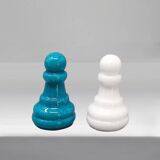 1970s Gorgeous Turquoise and White Chess Set in Volterra Alabaster Handmade Made in Italy