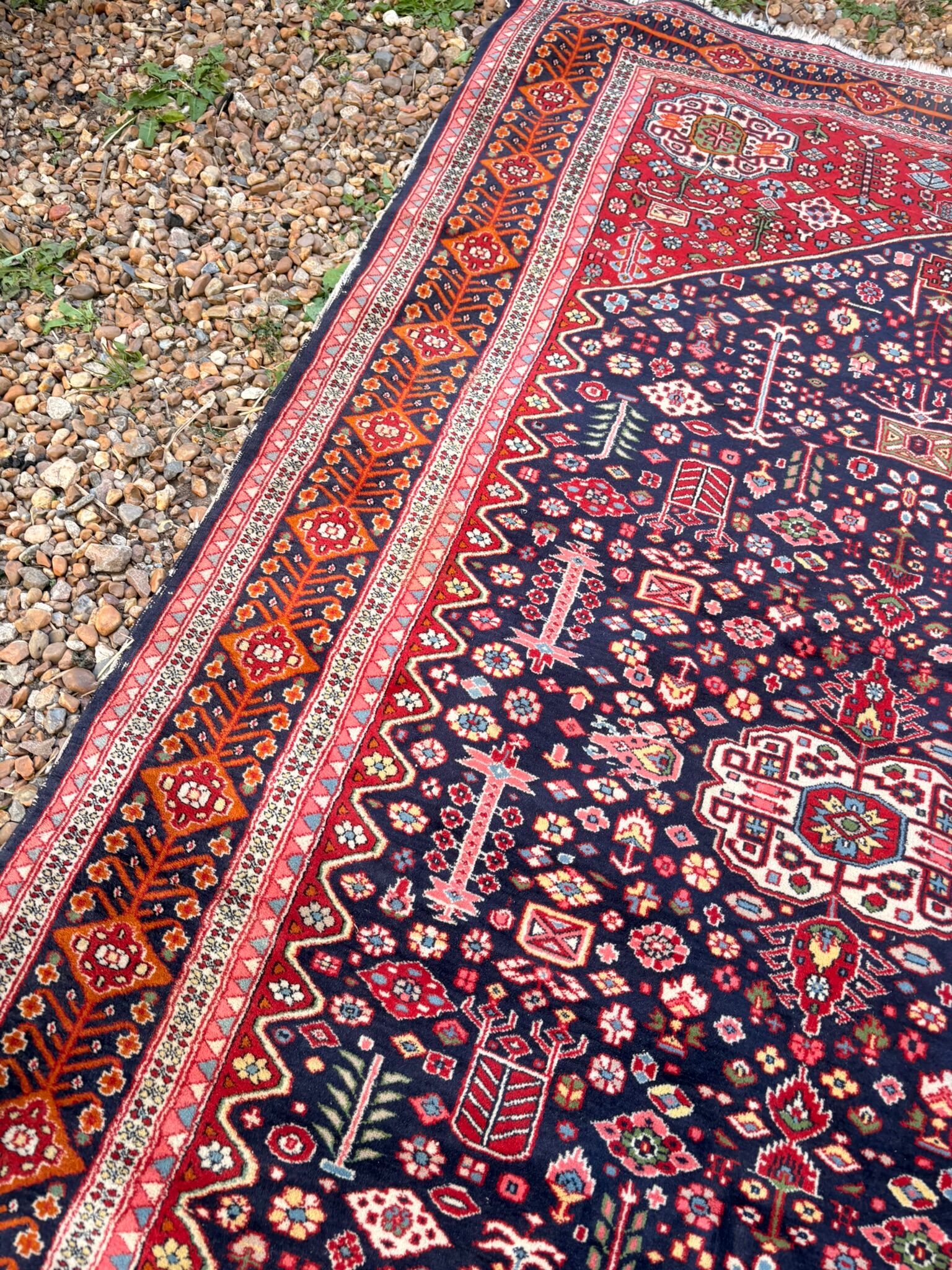Ancient Senneh Persian rug 195x135cm handmade Herati wool Orient