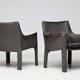 Pair of Cassina Cab 414 sun loungers in grey elephant skin by Mario Bellini.