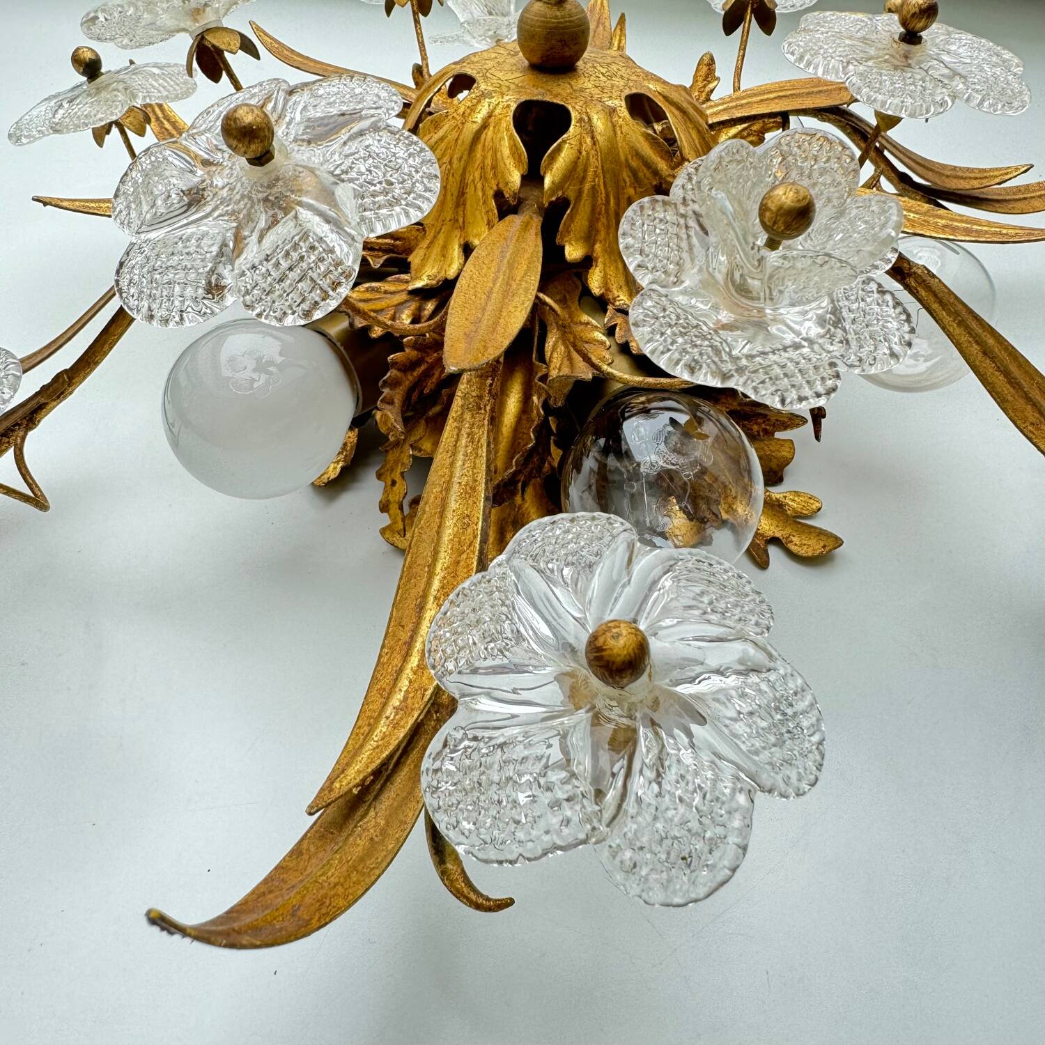 Plafonnier Banzi Firenze Murano en métal doré et verre de Murano