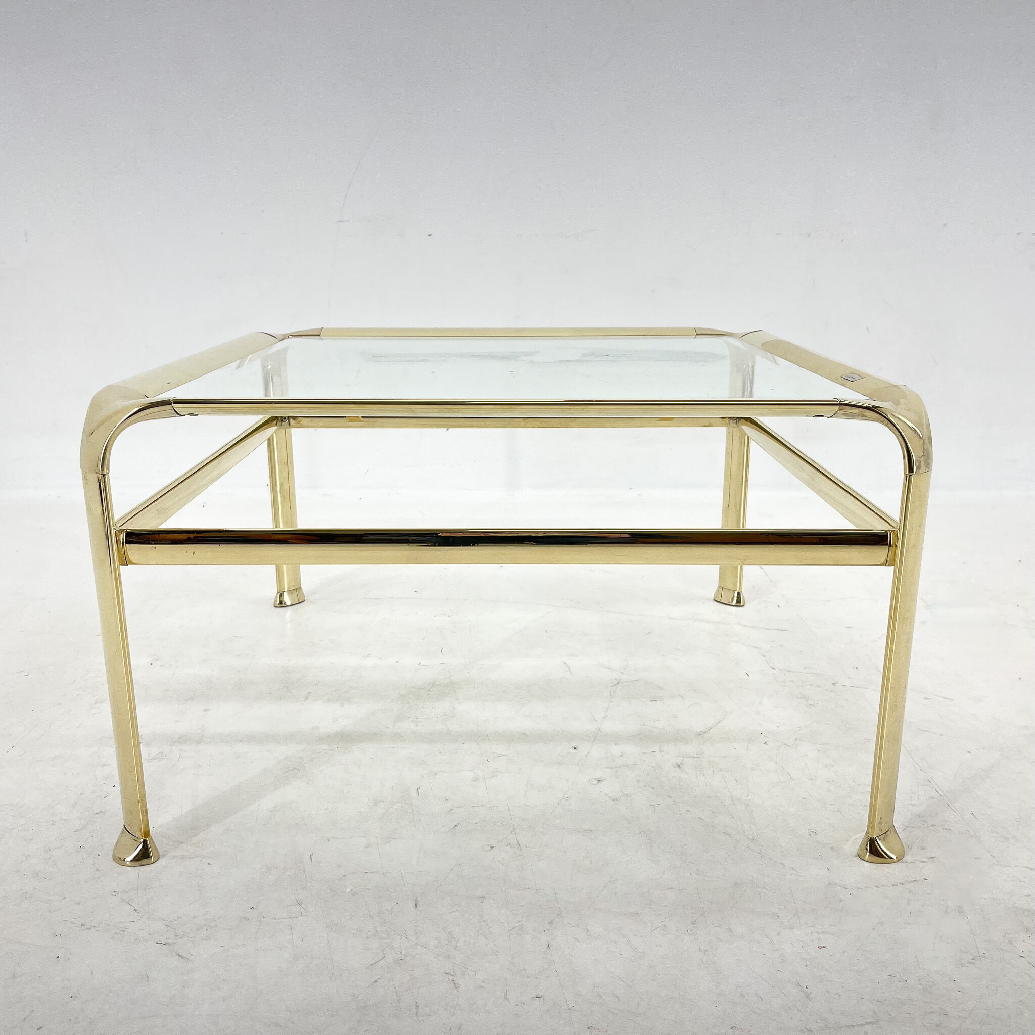 Table basse, laiton & verre, Mauro Lipparini  1970's, italie