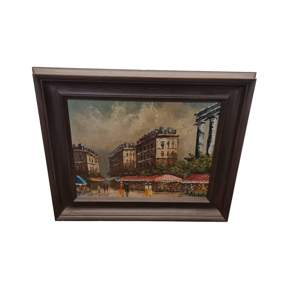 Vintage Oil Painting With Parisian Flower Market Frederic, 1970s