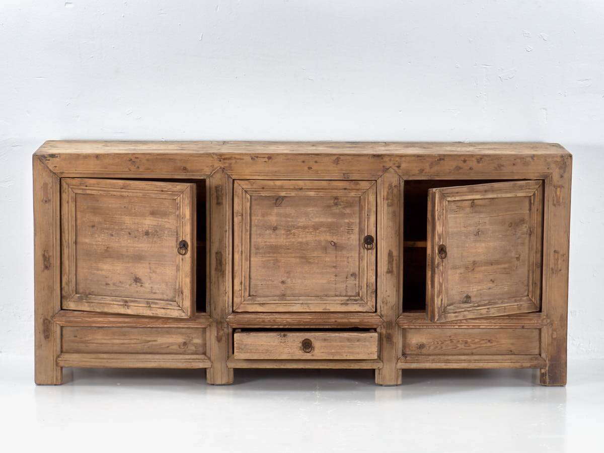 Antique three-door pine wood sideboard (circa 1920)