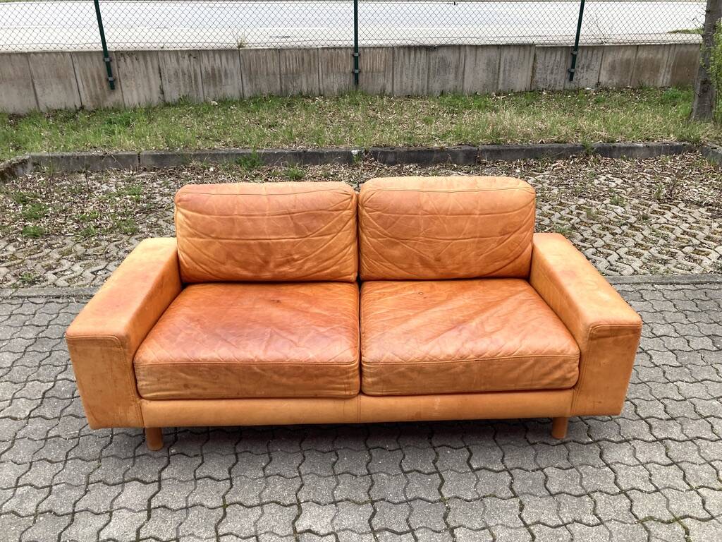 Danish Modern Mid Century Vintage Cognac Leather Sofa