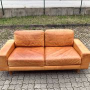 Canapé en cuir cognac vintage danois moderne du milieu du siècle