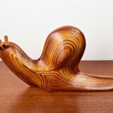 Large Danish carved wooden snail sculpture from the mid-century, 1960s.